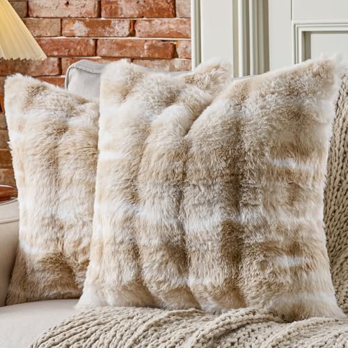 AmHoo Pack of 2 Throw Pillow Covers 3D Dense Faux Rabbit Fur Cozy Super Soft by AmHootextile