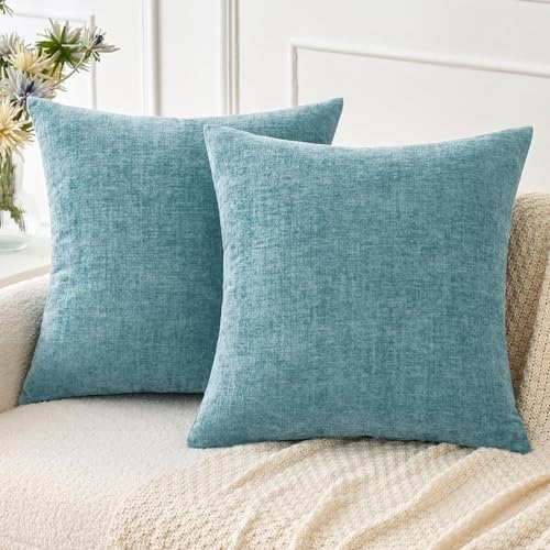 MIULEE Soft Chenille Throw Pillow Covers Smoke Blue 20x20 Inch Pack of 2 by MIULEE