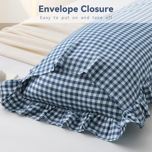 Navy Gingham Body Pillow Cover 20x54, Ruffled Cotton Sham - Image 6