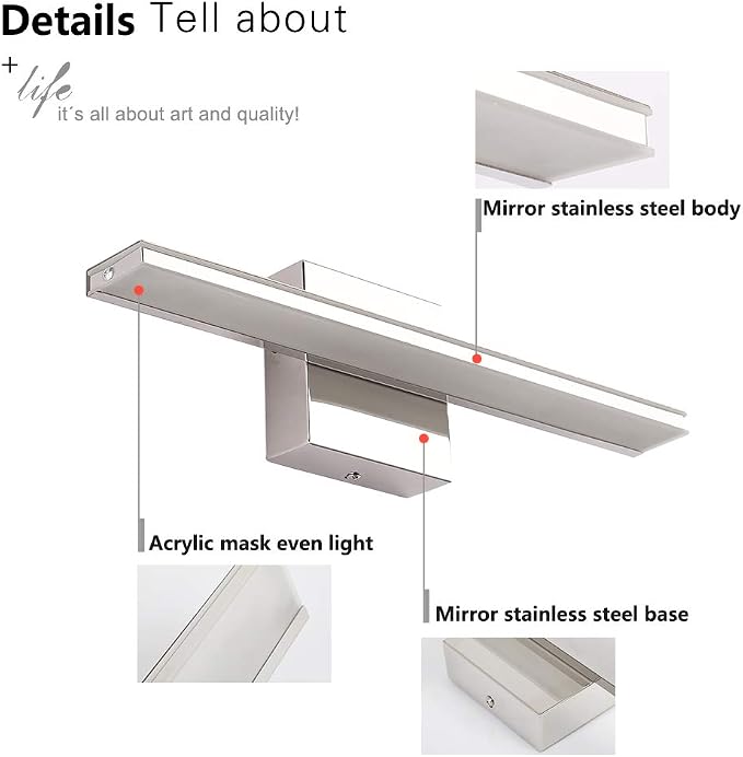 Chrome Bathroom Light Fixtures 24 Inch Bath Wall Lighting IP44 14W Vanity Lamp - Image 9