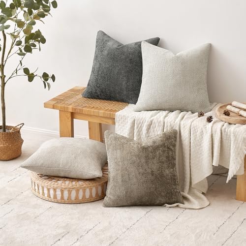 MIULEE Soft Decorative Chenille Euro Pillow Covers Neutral 22x22 Pack of 4 - Image 4