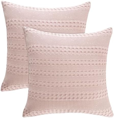 PHF 100% Cotton Waffle Weave Euro Sham Covers, 2 Pack 26" x 26" Bed Pillow by PHF