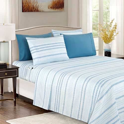 Elegant Comfort 6-Piece Sheet Set Deep Pocket Stripe, Twin XL, Traci Aqua by ELEGANTCOMFORT
