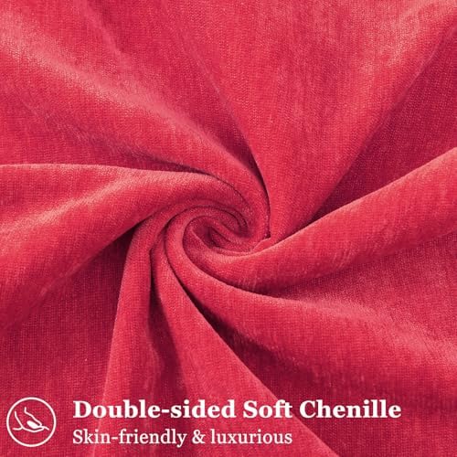decorUhome Chenille Red Velvet Throw Pillow Covers 22x22 Set of 2 - Image 2