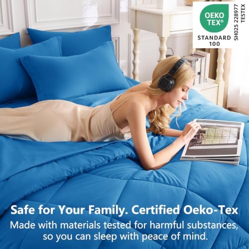 CozyLux Oversized Queen Comforter Set 98"x98", 7 Piece, Royal Blue - Image 3