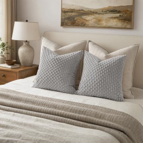 MIULEE Decorative Throw Pillow Covers 18x18 Light Grey Textured Corduroy - Image 5