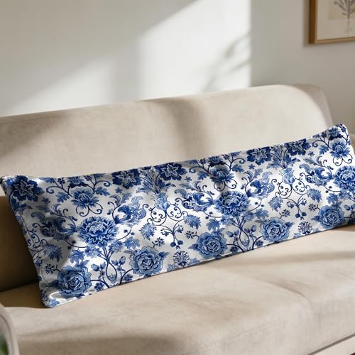 Blue and White Body Pillow Cover, Chinoiserie Floral Body Pillow - Image 7