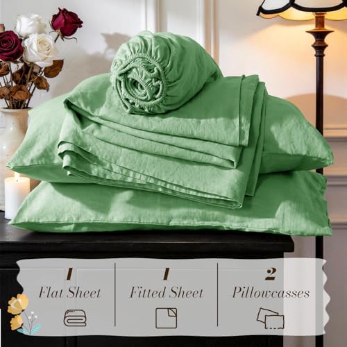SONORO KATE 100% French Linen Cal King Size Sheets Set, Natural Flax Bedding - Image 7
