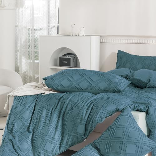 JELLYMONI Grayish Blue Grid Tufted Pillowcases Standard Size - Image 6