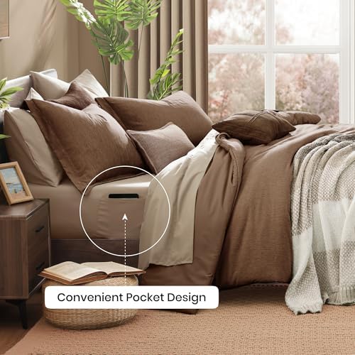 Monbix King Size Comforter Set 7 Pieces Brown Cationic Dyeing Bed in a Bag - Image 5