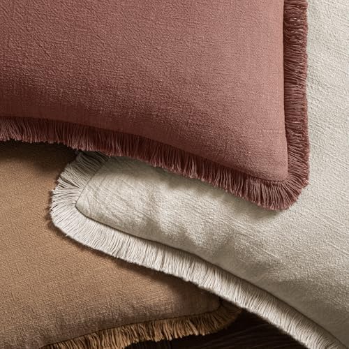 MIULEE Linen Fringe Decorative Fall Throw Pillow Covers Autumn Glaze 20x20 - Image 5