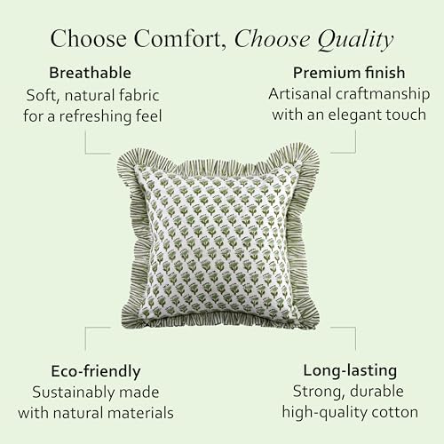CPC Block Print Ruffle Throw Pillow Cover Emerald Green 16"x16" - Image 6