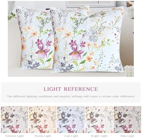 Lady Ann Cotton Quilted Throw Pillow Covers Set, Botanical & Wild Floral - Image 4