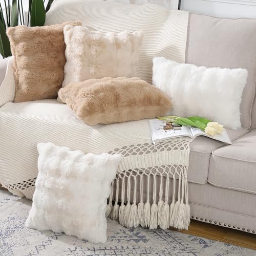 MADIZZ Pack of 2 Thick Plush Faux Wool Throw Pillow Covers Soft Boho Throw - Image 6