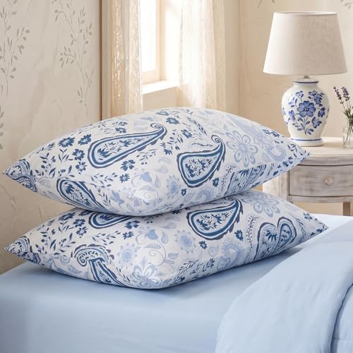 Bedorm Cotton Pillow Cases King Size Set of 2 Paisley Floral Pillow Covers Soft - Image 2