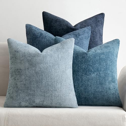 MIULEE Decorative Chenille Euro Pillow Covers Blue Series 24x24 Pack of 4 by MIULEE