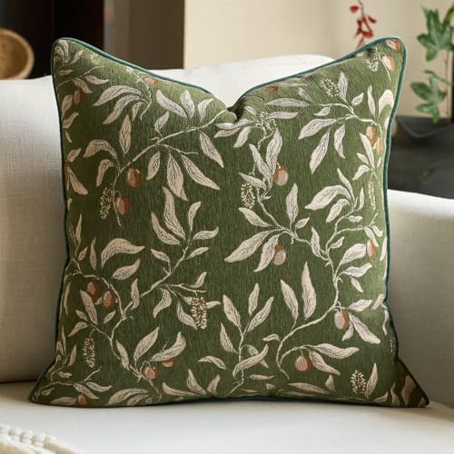 Alerfa Green Floral Throw Pillow Cover 20 x 20 Inch Sqaure Luxury Decorative by Alerfa