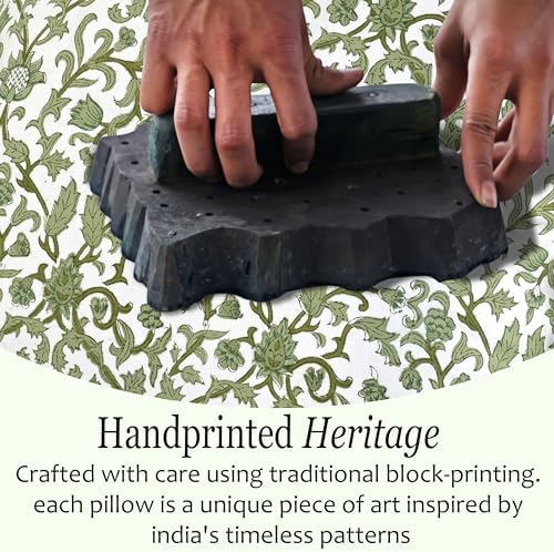 CPC Meadow Vine Hand Block Print 100% Cotton Ruffle Throw Pillow Cover 18x18 - Image 5