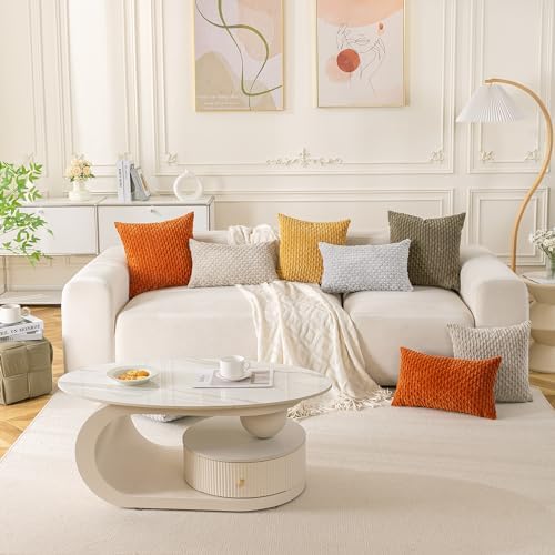 Set of 4 Cream White Decorative Throw Pillow Covers 18x18 Inch Corduroy Pillow - Image 7