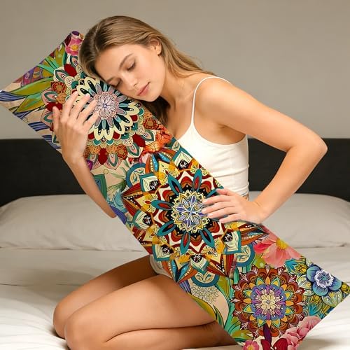 Boho Abstract Mandala Floral 20x54 Body Pillow Cover, Art Nouveau Deco Decor - Image 5
