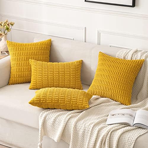 MIULEE Euro Decorative Throw Pillow Covers 26x26 Mustard Yellow Pack of 2 - Image 4