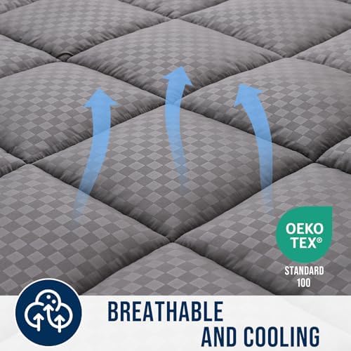 OLANLY Twin Quilted Fitted Mattress Pad, Down Alternative Fill, Dark Grey - Image 4