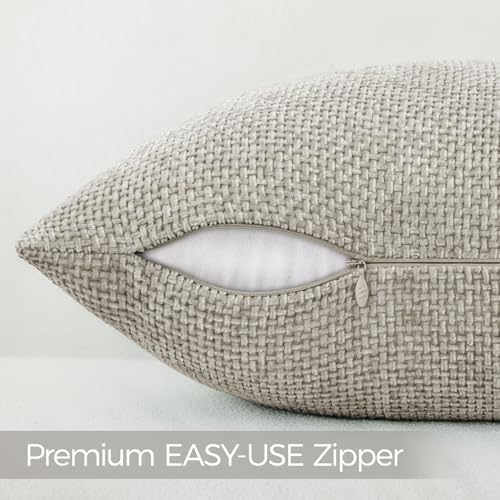 a moment Grey-Beige Chenille Throw Pillow Covers 12x20 Inch Pack of 2 Modern - Image 3