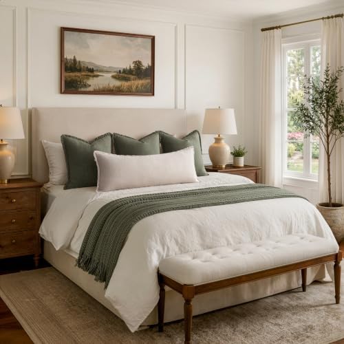 MIULEE 14x36 Long Linen Fringe Lumbar Pillow Covers Set of 1 Natural Beige - Image 4