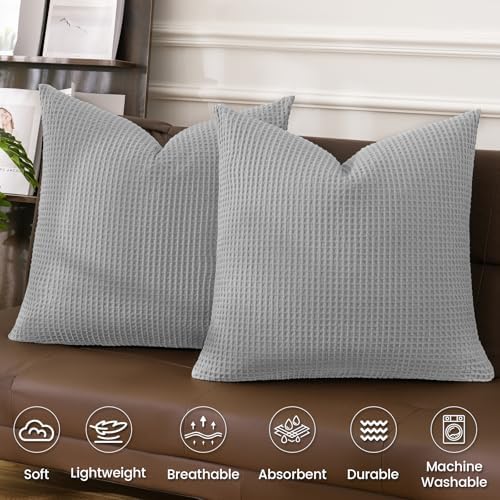 PHF 100% Cotton Waffle Weave Throw Pillow Cover, No Insert, 2 Pack Elegant Home - Image 3