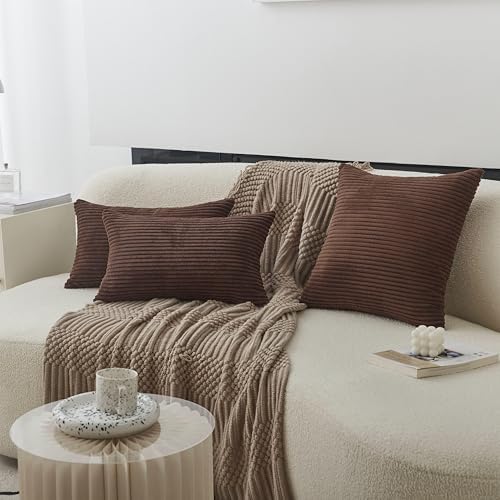 Home Brilliant Euro Pillows 26x26 Set of 2 Large Solid Striped Corduroy Euro - Image 3