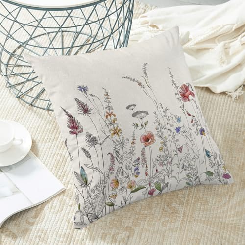 AEIOAE Spring Pillow Covers 18x18 Inch Set of 2, Colorful Seasonal Floral Plant - Image 4