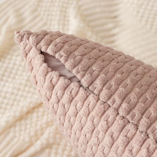 Kevin Textile Soft Corduroy 12"x24" Lumbar Pillow Cover 1 Pack, Light Pink - Image 3