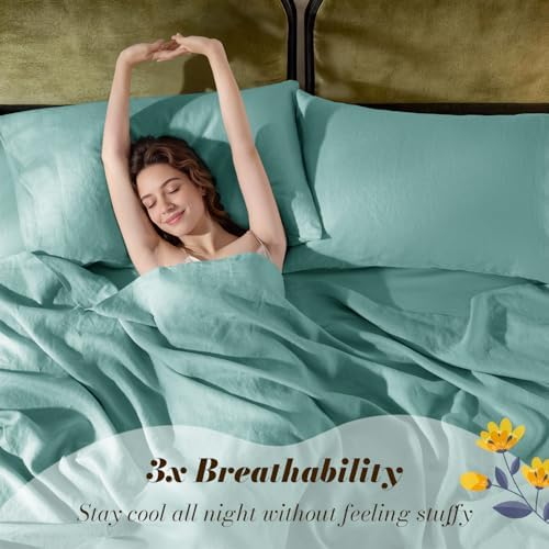 SONORO KATE 100% French Linen Queen Size Sheets Set, Natural Flax Bedding - Image 3