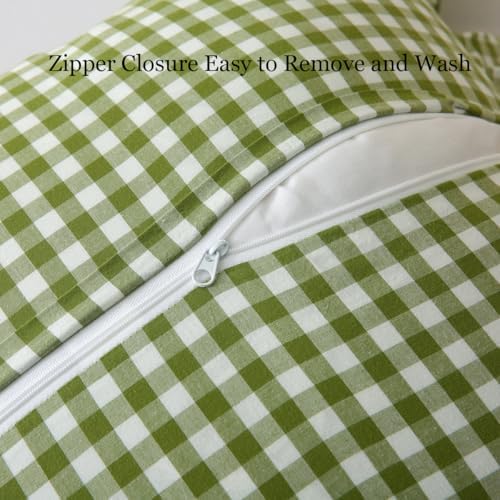 Silnuo Olive Green/White Gingham Plaid Ruffle Throw Pillow Covers 20"x20" - Image 5