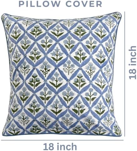 Ridhi Block Print Light Steel Blue Pillow Cover 18" x 18" Decorative Couch - Image 3