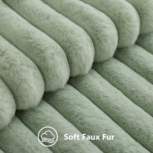 decorUhome Fall Faux Fur Throw Pillow Covers 26x26 Set of 2 Sage Green - Image 2
