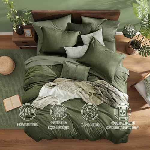 Monbix Oversized Queen Comforter Set Olive Green 7 Pieces Bed in a Bag - Image 2