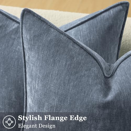 decorUhome Chenille Haze Blue Velvet Throw Pillow Covers 24x24 Set of 2 - Image 2