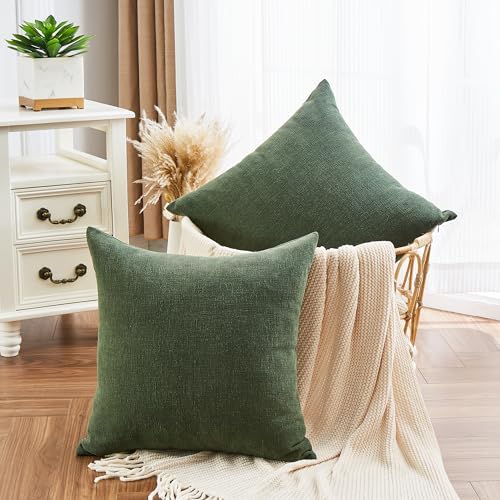 GAWAMAY Dark Green Chenille Throw Pillow Covers 20x20 Set of 2 - Image 3