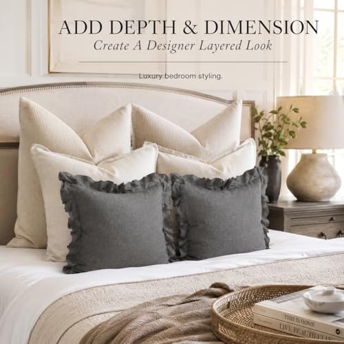 JoraLion Ruffled Throw Pillow Cover 20x20 Solid Gray - Image 2