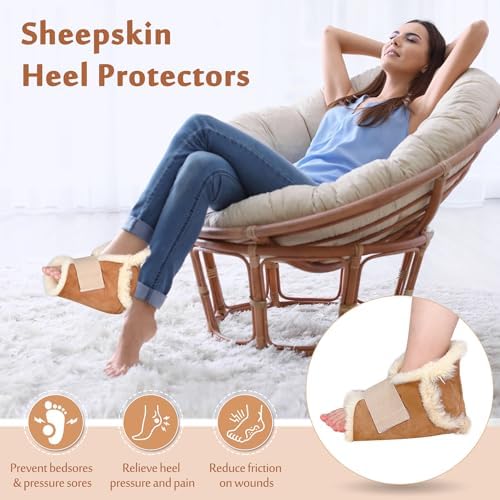 Sheepskin Heel Protector for Bed Sores – Lambswool Foot Cushion Booties for - Image 2