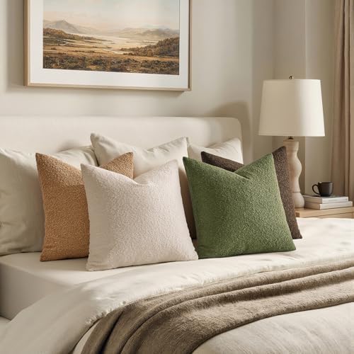 MIULEE Decorative Boucle Throw Pillow Covers 20x20 Green Brown Set of 4 - Image 4