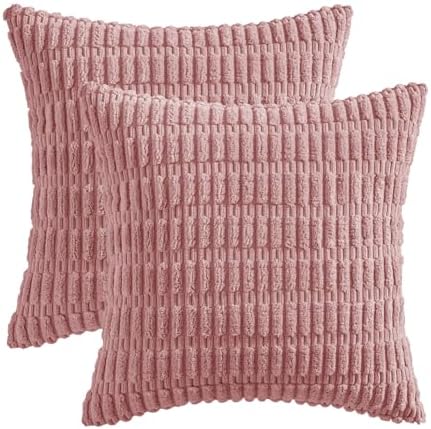 MIULEE Corduroy Decorative Throw Pillow Covers 18x18 Blush Pink Pack of 2 - Image 6