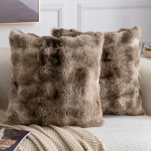 MADIZZ Pack of 2 Thick Plush Faux Wool Throw Pillow Covers Soft Boho Throw by Madizz