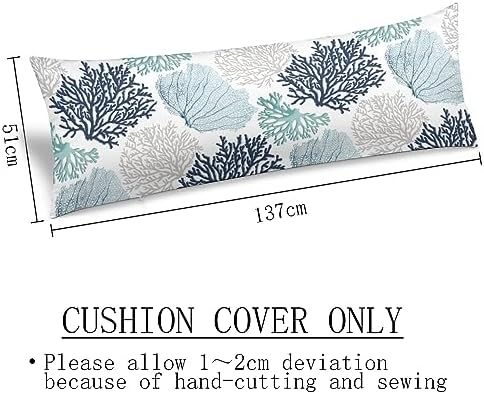 Beach Theme Body Pillow Cover, Nautical Blue Coral Ocean Marine Coastal - Image 3