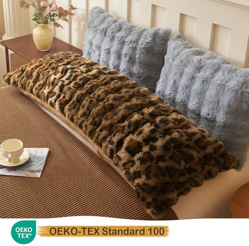 LIFEREVO Leopard Print Body Pillow Cover 20x54, Soft Faux Rabbit Fur - Image 3