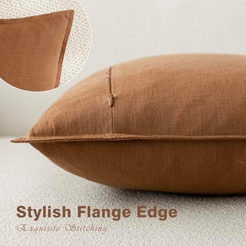 Foindtower Linen Solid Decorative Throw Pillow Covers 18x18 Orange Brown - Image 3