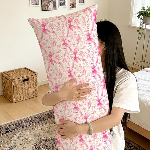 Coquette Pink Bow Floral 20x54 Body Pillow Cover, Preppy Girly Room Decor - Image 6