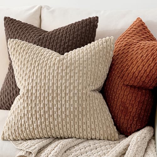MIULEE Decorative Throw Pillow Covers 20x20 Dark Brown Textured Corduroy - Image 5