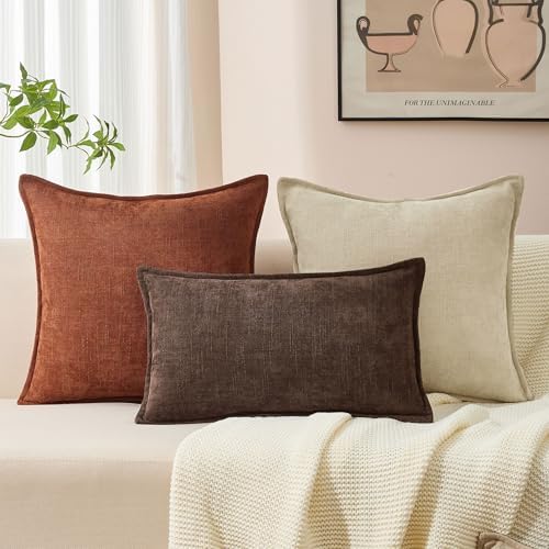 Allorry Throw Pillow Covers 22x22 Oatmeal Chenille Solid Home DecorSY014D22 - Image 5